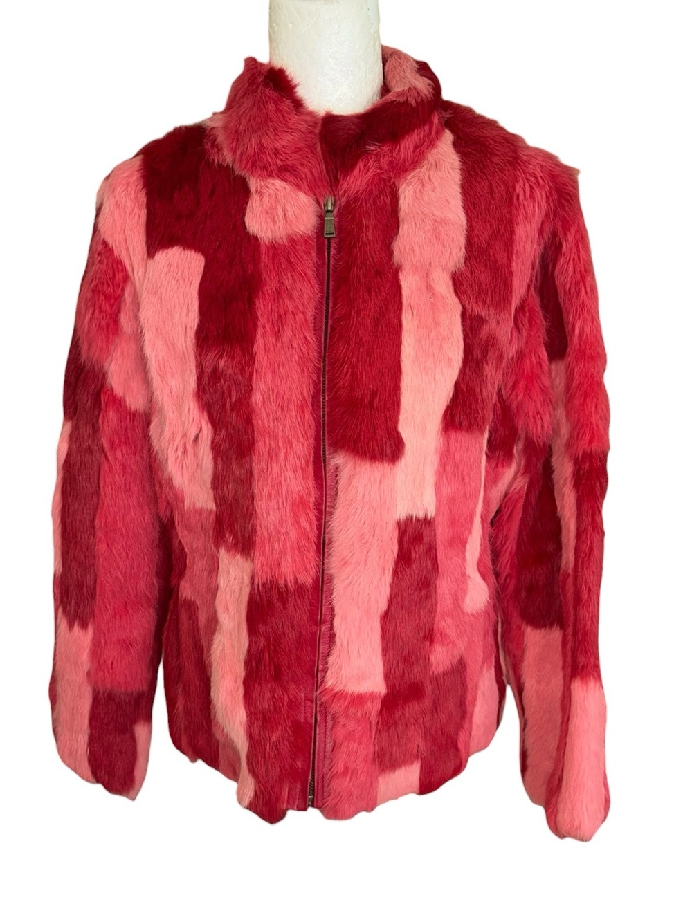 Diva by Excelled Vintage Y2K Red Pink Patchwork Genuine Fur & Leather Jacket - L